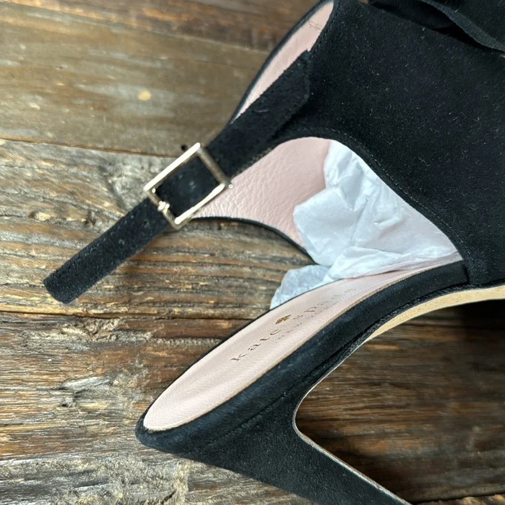 Kate Spade black suede open toe‎ sling back heel Size 10.5